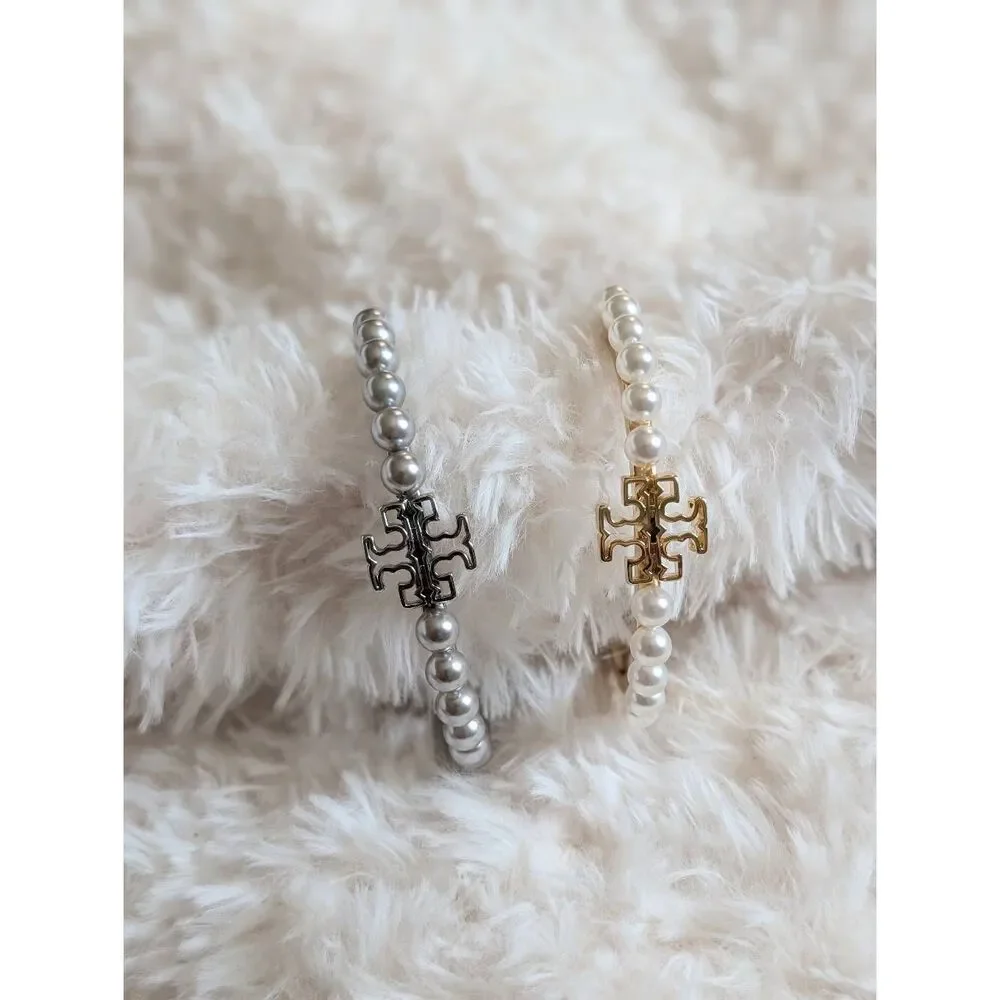 TORY BURCH Kira Silver Pearl Cuff Bangle